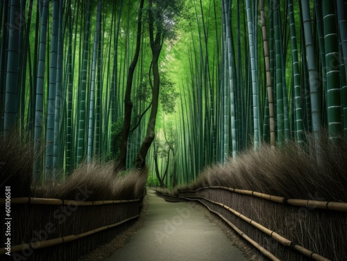 Serenity in a Japanese Bamboo Forest, AI Generated