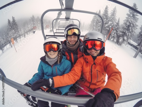 Family Selfie on Ski Lift -ai generated