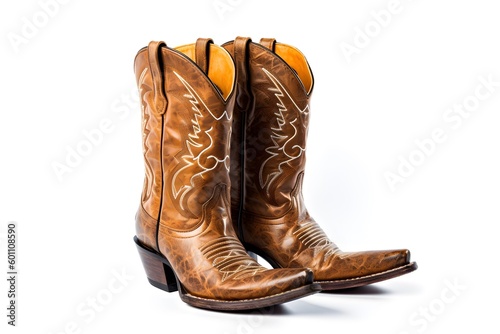 stylish cowboy boots on a white background. western culture. Generative AI photo