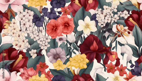 vintage Floral pattern, flowers print. Modern botanical pattern. Fashionable template for design. Background for wallpaper or fabric. Botanic Tile.