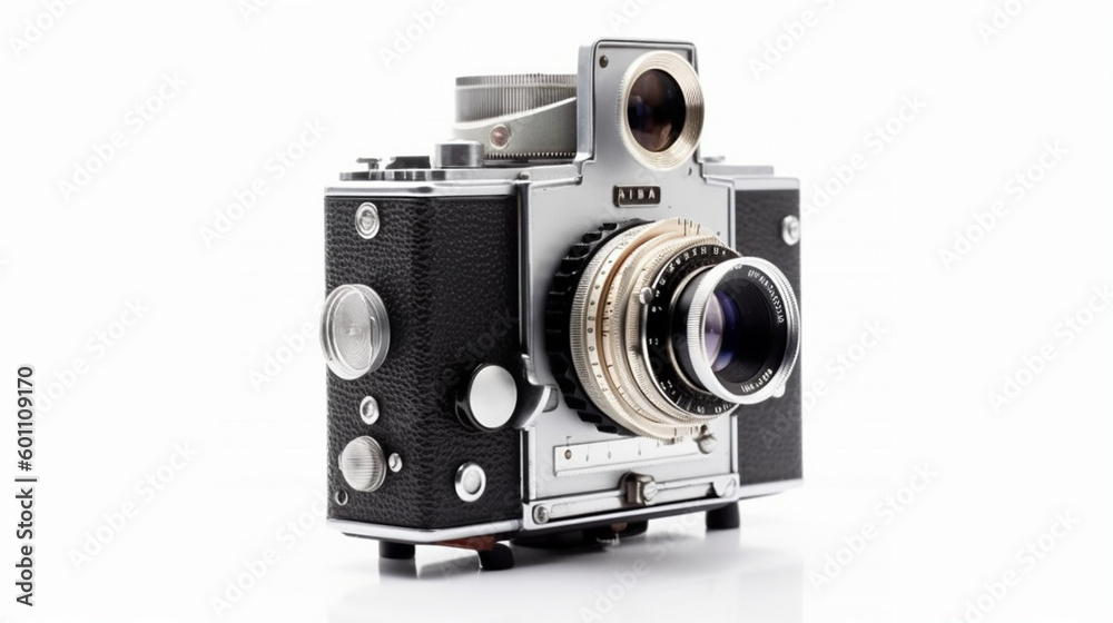 Retro film photo camera or vintage film photo camera isolated on white background Ai generated image