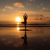 Sunrise Yoga Practice on a Peaceful Beach (generative AI)