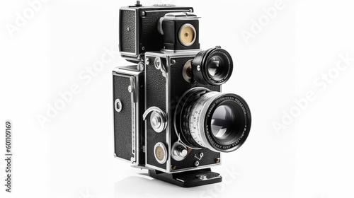 Retro film photo camera or vintage film photo camera isolated on white background Ai generated image