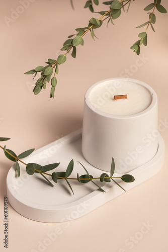 Gypsum handmade candles, a bouquet of flowers. Fragrant candles for the interior.