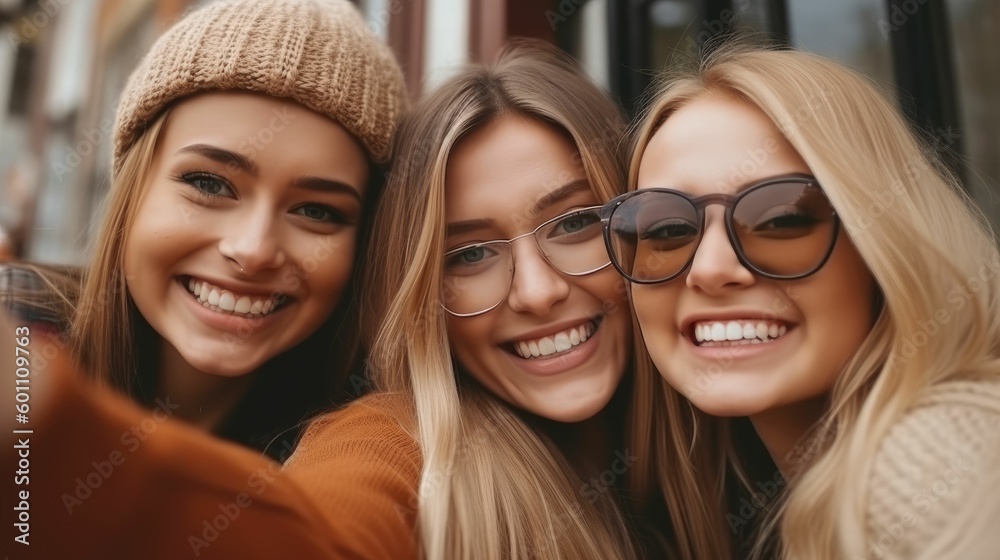 Mother and daughters taking a selfie