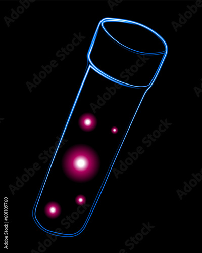 Vector isolated illustration of eggs in test tube with neon effect. Stem cells.