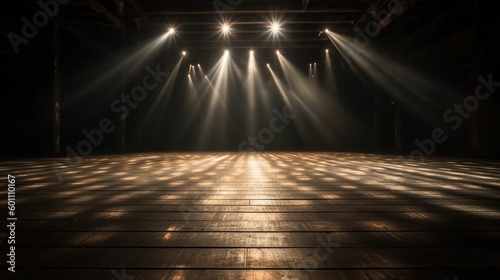Stage lighting with spotlights shining on the floor