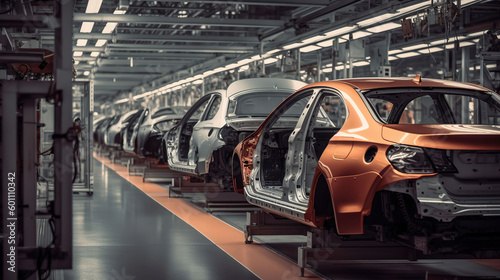 Car production factory inside. Generative AI © Gasspoll