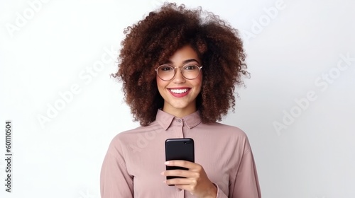 Young woman smiling while using mobile phone