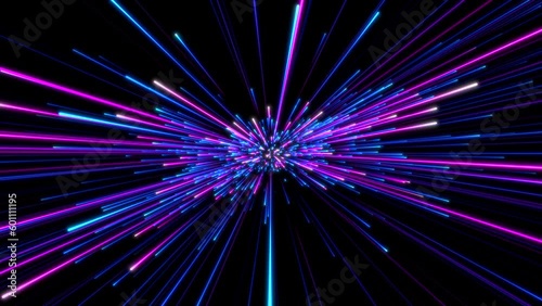 Abstract background in blue and yellow neon glow colors. Speed of light in galaxy. Explosion in universe. Cosmic background for event, party, carnival, celebration, anniversary or other.