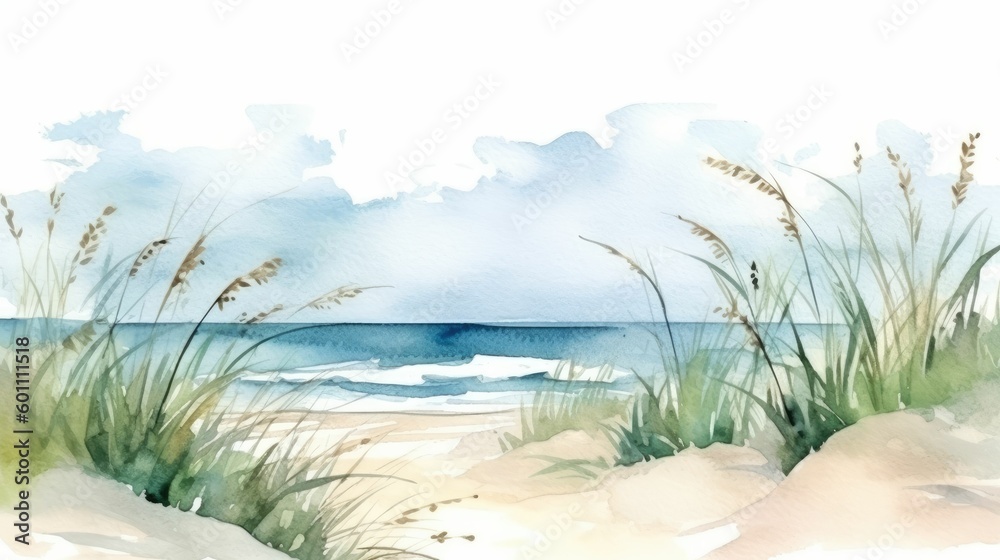 Coastal dune with sea grass and beach in the background