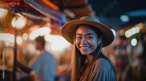 Asian woman enjoying a night market