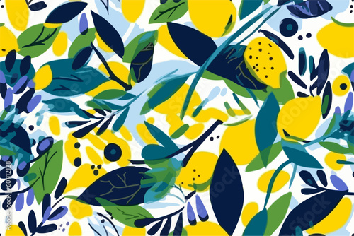 Hand drawn abstract artistic lemon citrus fruits pattern. Collage playful contemporary print. Fashionable template for design