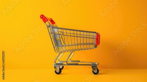 Shopping cart on yellow background - minimalism style