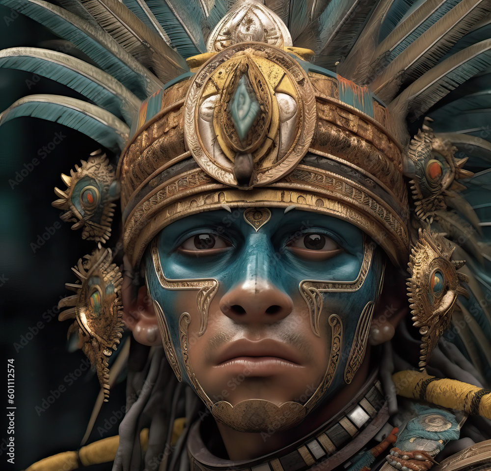 Portrait of an indigenous Aztec warrior in Mexico, Generative AI portrait
