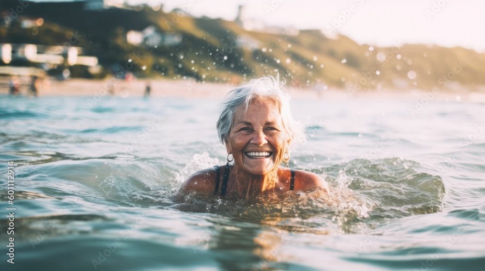 Mature woman swimming at the beach