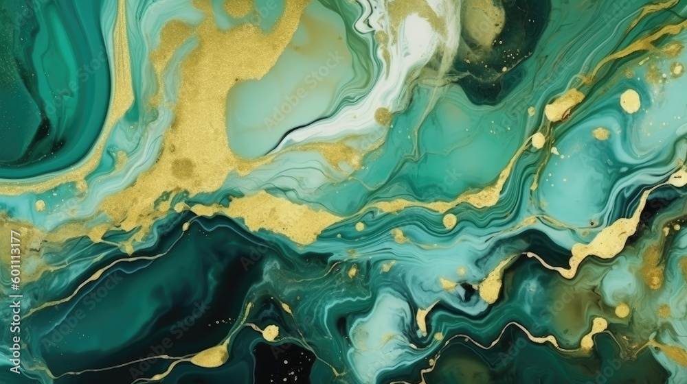 Green and Gold Marble Fluid Art Background Green and Gold Marble Fluid Art Background