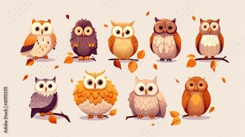 Vector Set of Cute Owl Characters