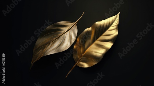Lush leaf in 3D perspective with half gold leaf