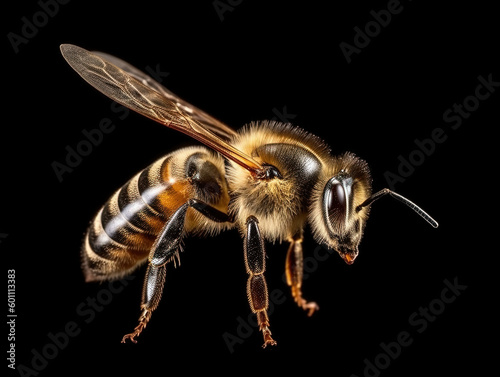 a stunning bee is flying, isolated on transparent background, macro, incredible pollinator, Generative AI