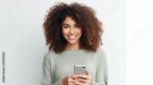 Smiling young woman using mobile phone