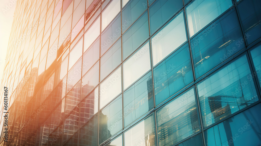 Modern building in the city with sunlight. Retro stylized colorful tonal filter effect. Sunlight, Generative AI