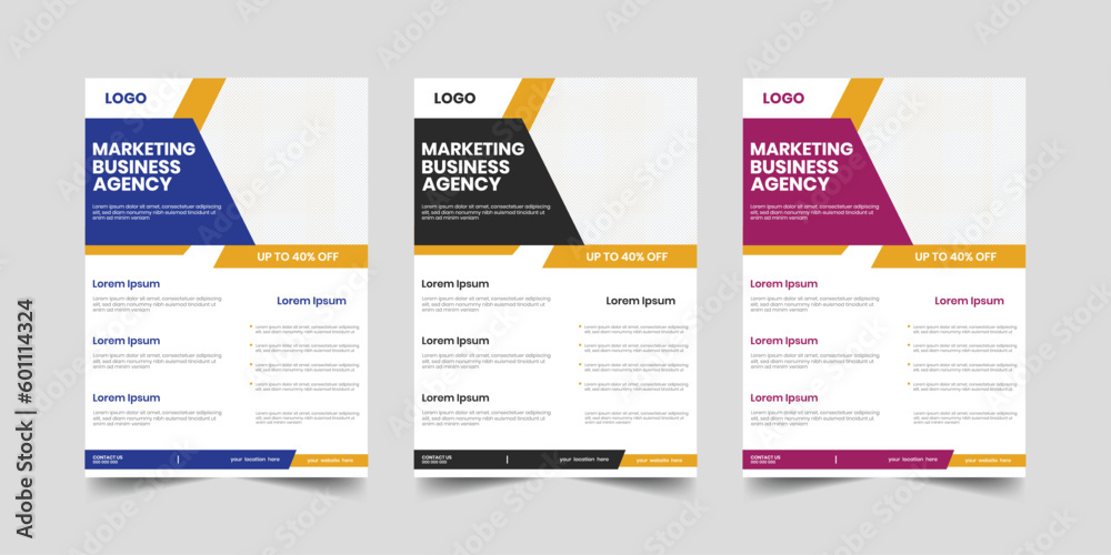 Stationery business marketing agency a4 corporate flyer, one page trendy yellow vertical case study, minimal abstract shape bulletin plan