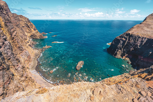 View of a strait from a steep cliff. São Lourenço, Madeira Island, Portugal, Europe.