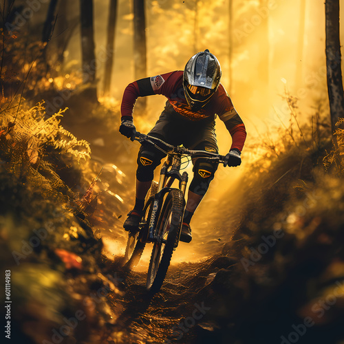 Downhill Mountain Biker, Generative AI © premiumdesign