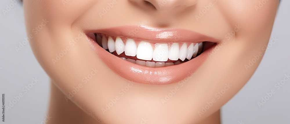 Fototapeta premium Close up Perfect smile showing white teeth ,Generative AI 