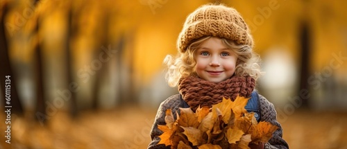 Child with autumn leaves , Generative AI	
