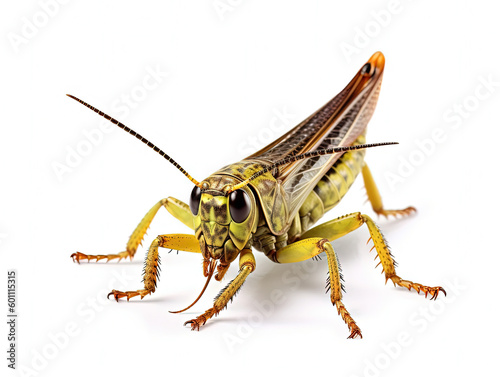 a stunning grasshopper, isolated on white background, macro, incredible pollinator, Generative AI © Sasint