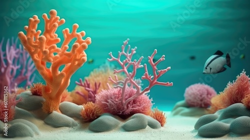 Fotografie, Tablou Colorful corals with underwater view background