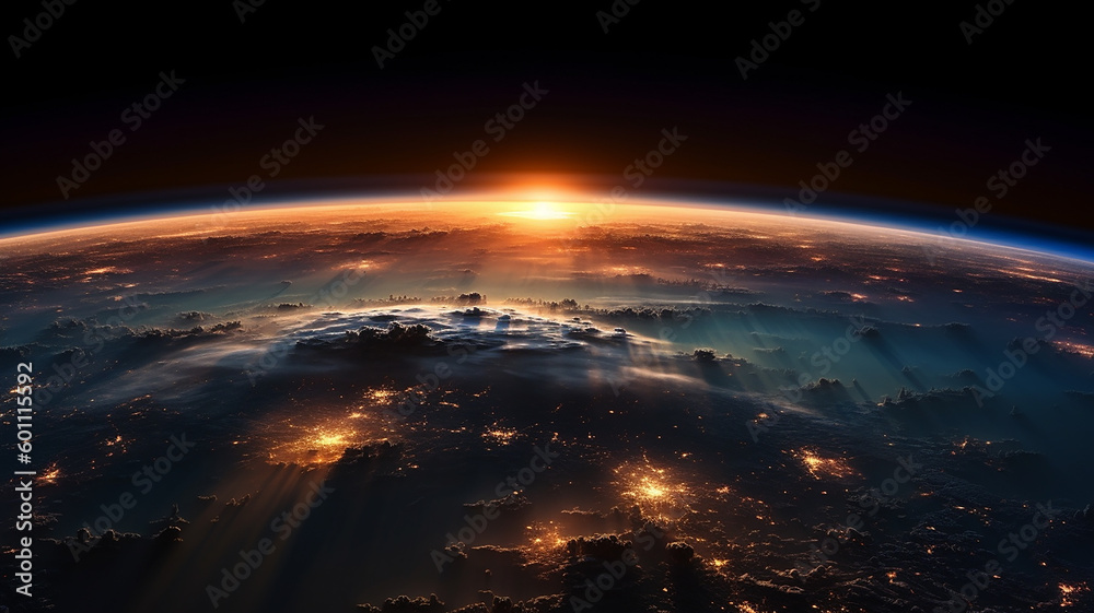 Der Blick aus dem Weltall auf den Sonnenaufgang der Erde