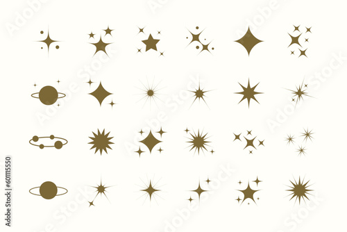 Super set vector star modern stars. Sparkle star icon collection. Twinkling stars symbol in trendy design. Vector illustration.