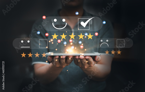 Customer Satisfaction Survey concept, top satisfaction, service experience rating, customer evaluation product service quality, satisfaction feedback review, got a good quality most.