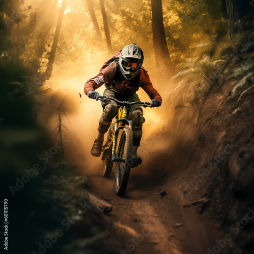 Downhill Mountain Biker, Generative AI © premiumdesign