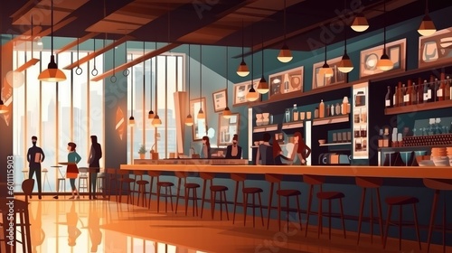 Interior of a cafe or coffee shop with people