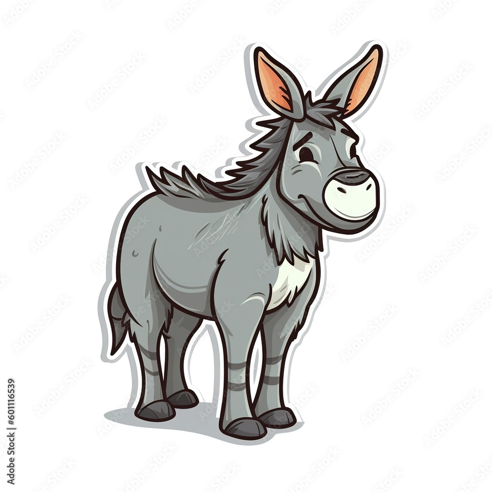 Cartoon sticker of a cute Donkey over white background. Generative AI illustration Cartoon sticker of a cute Donkey over white background. Generative AI illustration