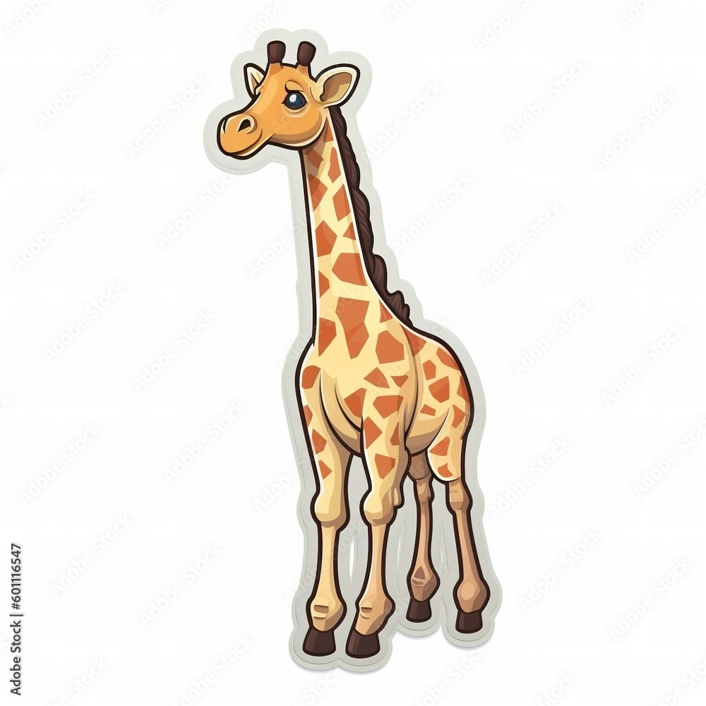 Cartoon sticker of a cute Giraffe over white background. Generative AI illustration Cartoon sticker of a cute Giraffe over white background. Generative AI illustration