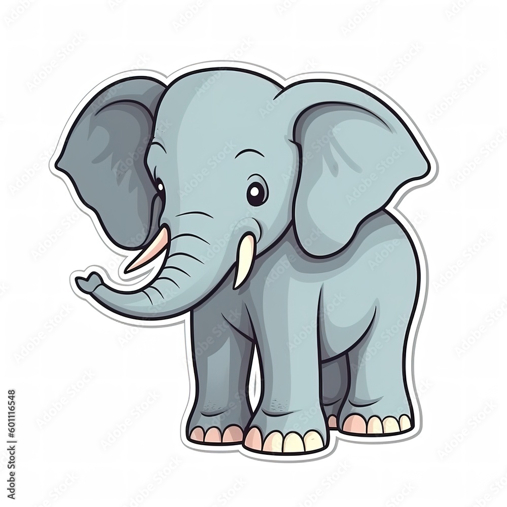 Cartoon sticker of a cute baby elephant over white background. Generative AI illustration Cartoon sticker of a cute baby elephant over white background. Generative AI illustration