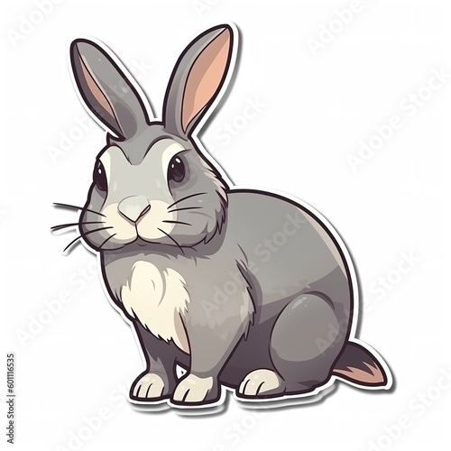 Cartoon sticker of a cute domestic rabbit over white background. Generative AI illustration