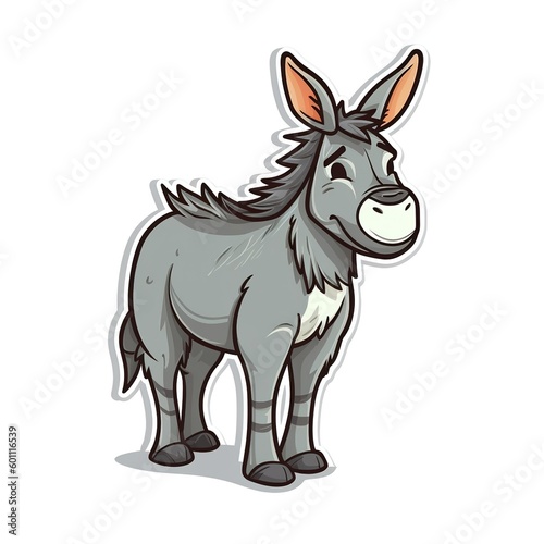 Cartoon sticker of a cute Donkey over white background. Generative AI illustration