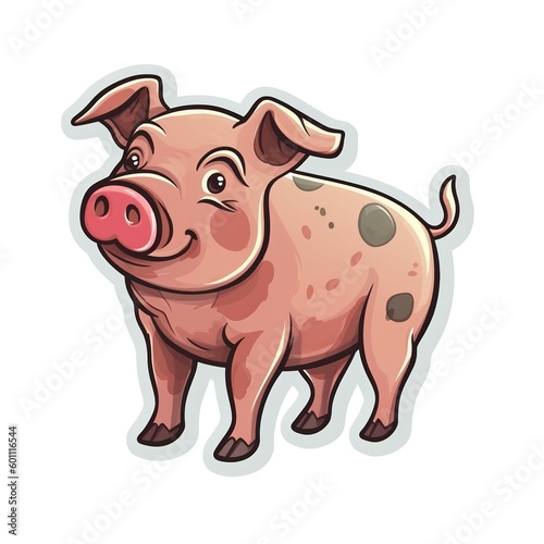 Cartoon sticker of a cute pig over white background. Generative AI illustration