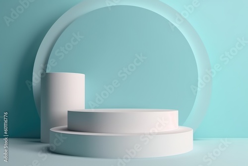 abstract minimal empty podium with bright colors to display products on a raised graphical area, 3D style generative ai Illustration © Ecleposs