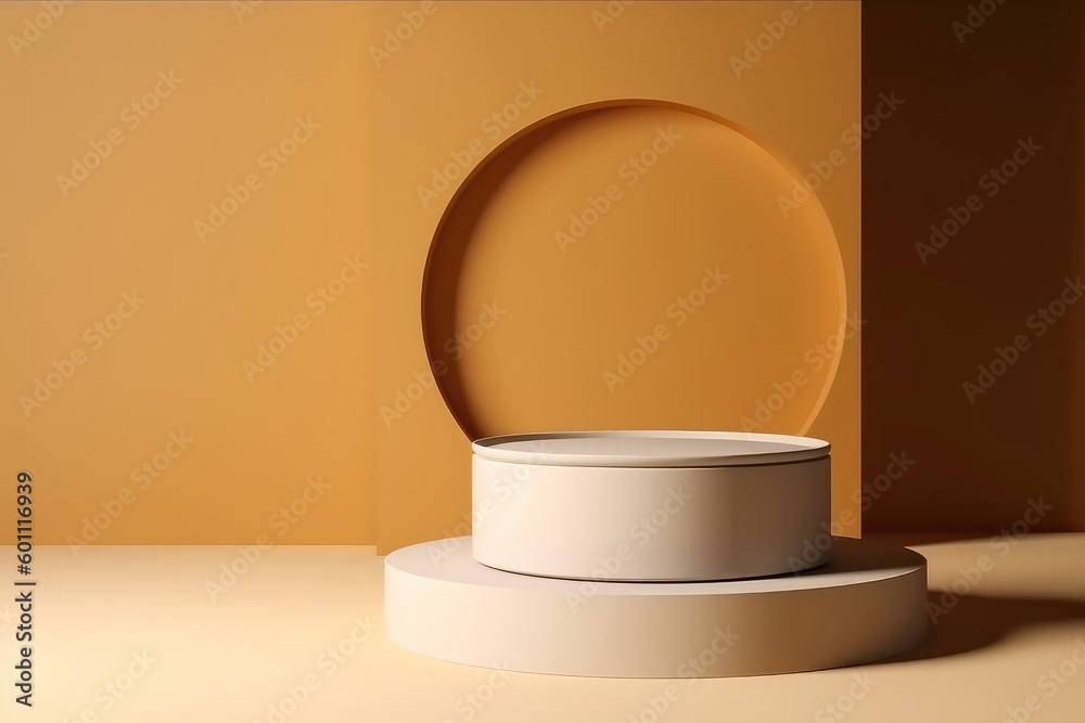 abstract minimal empty podium with bright colors to display products on a raised graphical area, 3D style generative ai Illustration abstract minimal empty podium with bright colors to display products on a raised graphical area, 3D style generative ai Illustration