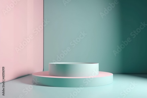 abstract minimal empty podium with bright colors to display products on a raised graphical area  3D style generative ai Illustration