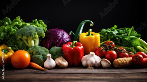 Fresh vegetables on wooden background  healthy vegetarian food