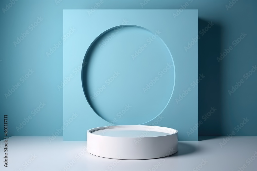 abstract minimal empty podium with bright colors to display products on a raised graphical area, 3D style generative ai Illustration