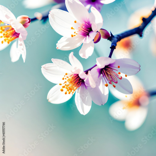 Macro photo of branches of blossoming apricot